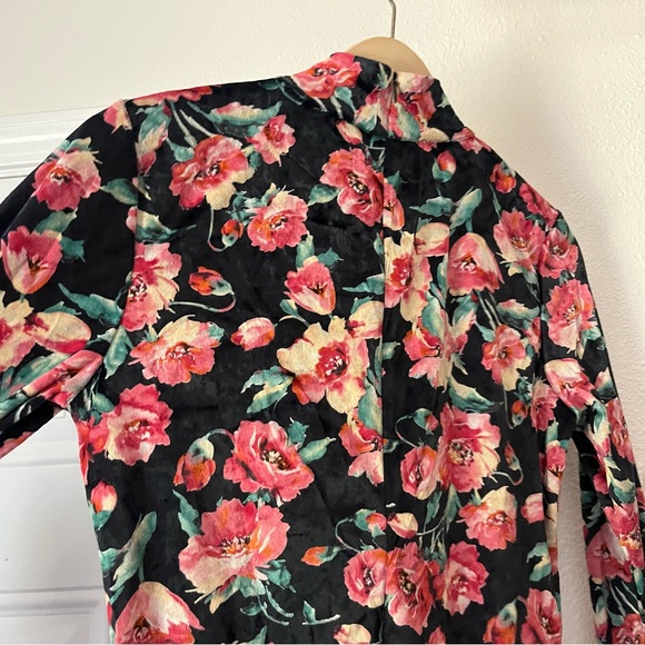 NWT NO. 6 STORE black pink floral mock neck knit suede long sleeve bodysuit - Picture 4 of 7